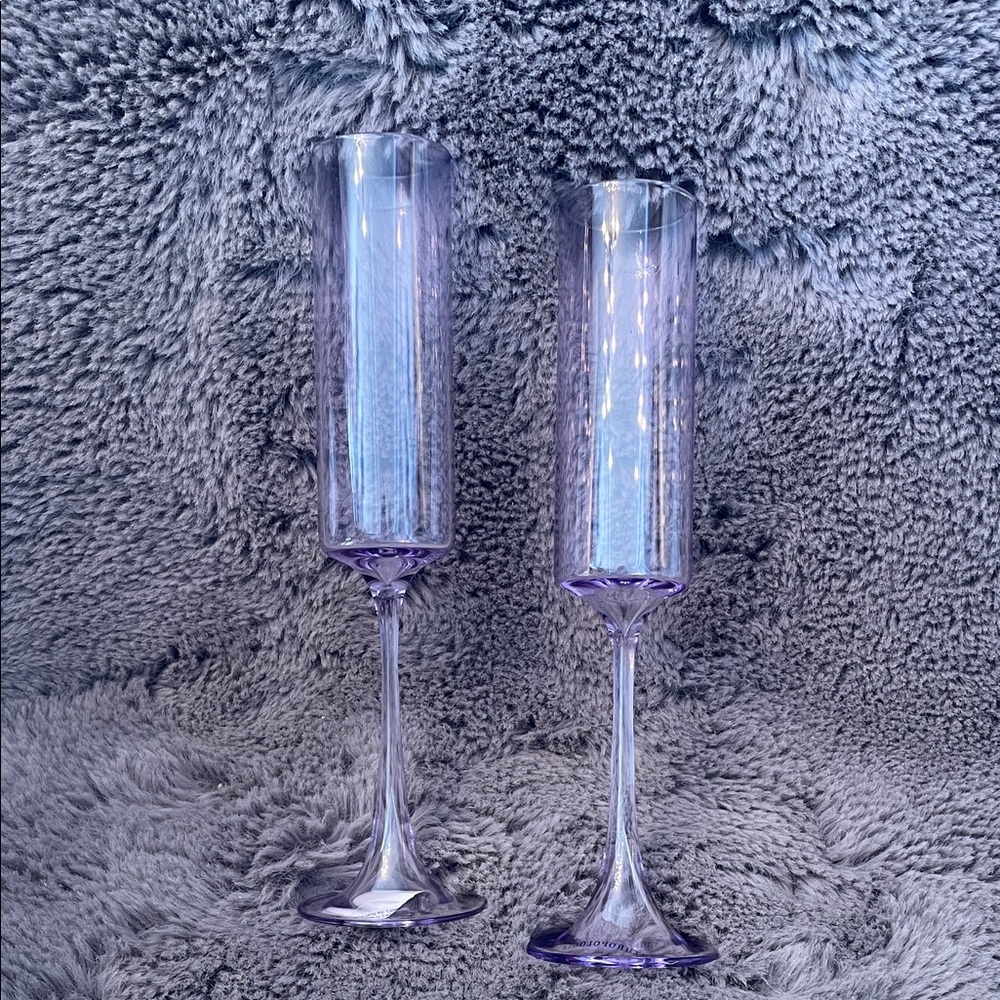 Anthropologie  Elegant Purple glass Champagne Flutes - Set of 2